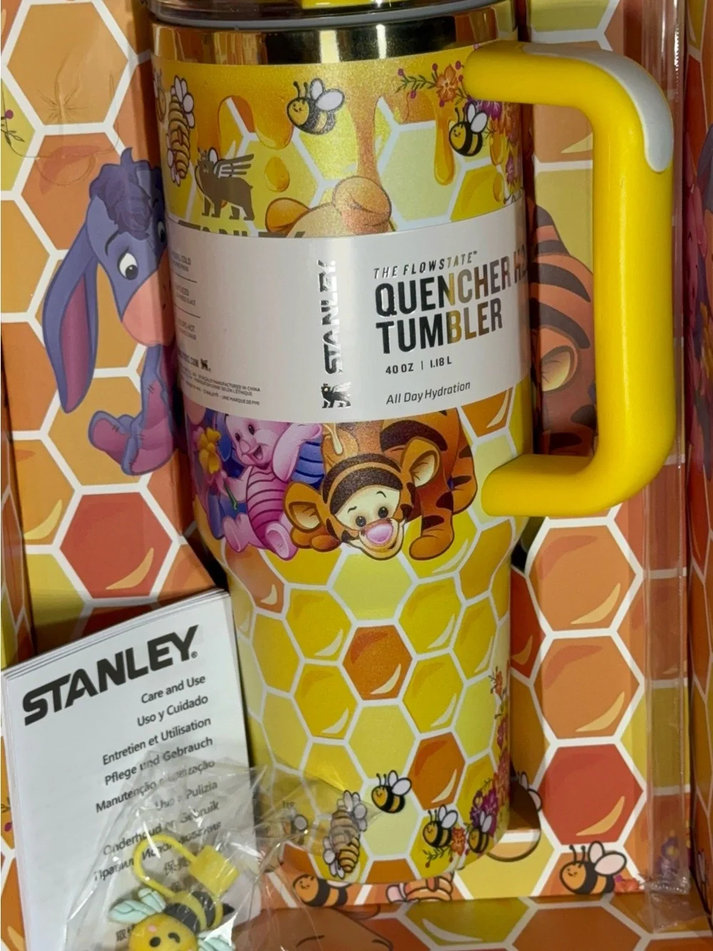 Quencher Tumbler in Bright Yellow Honeycomb Bee Design